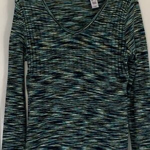liz & co. Green and Blue V-Neck Sweater